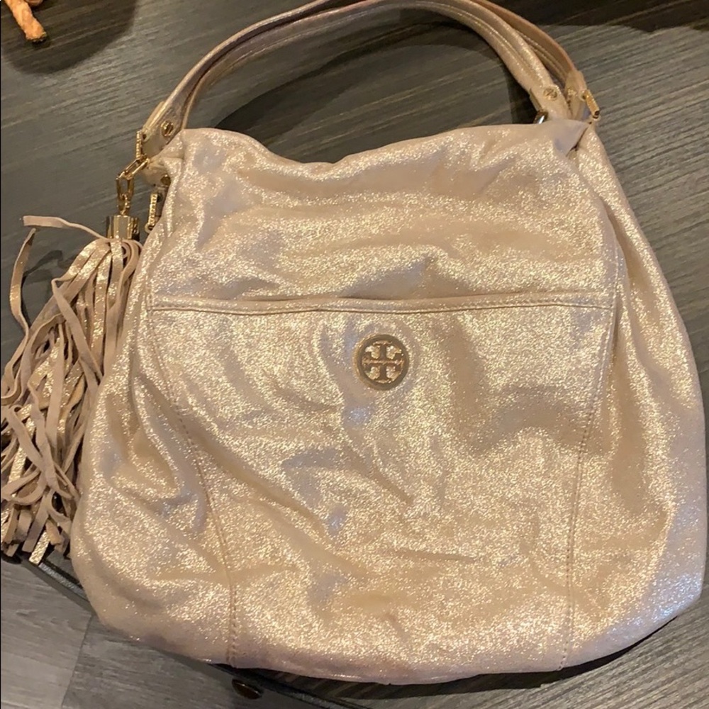 Authentic Tory Burch Metallic 2 Way Bag w tassel